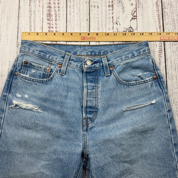 LEVI'S 501 JEANS BUTTON FLY RIPPED DENIM WOMEN'S SIZE 28 100% COTTON BOHO - Picture 9 of 16